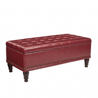 OSP Home Furnishings BP-CDOT45-B19 Caldwell Square Storage Ottoman in Crimson Red Bonded Leather with Decorative Nailheads